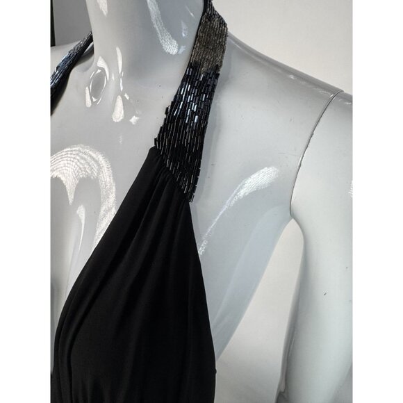 BCBG Max Azria Black Halter Dress W/Beaded Jersey Large Made In China - Picture 15 of 16